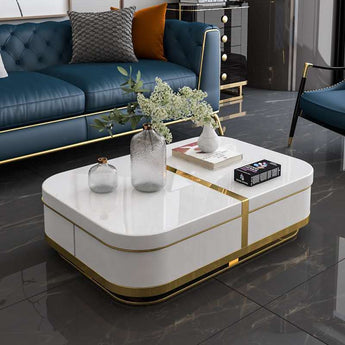 Knight Luxury Living Marble Top Solid Wood Nesting Rectangle Coffee Table Set