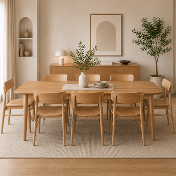🟢 IN STOCK 8 Seater Dining SET Malaysian Oak Solid Wood 9 Piece Scandinavian Modern Luxury 2M WOYER Extendable Table and Dining Chairs