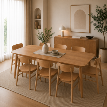 🟢 IN STOCK 8 Seater Dining SET Malaysian Oak Solid Wood 9 Piece Scandinavian Modern Luxury 2M WOYER Extendable Table and Dining Chairs
