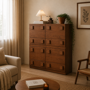 LEGOLAS Modern Luxury Solid Acacia Wood Cocoa Walnut Tallboy Chest Drawers Buffet Sideboard