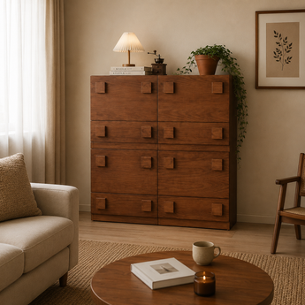 LEGOLAS Modern Luxury Solid Acacia Wood Cocoa Walnut Tallboy Chest Drawers Buffet Sideboard