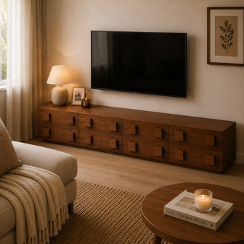 2.3M LEGOLAS Modern Luxury Solid Acacia Wood Cocoa Walnut TV Cabinet Stand