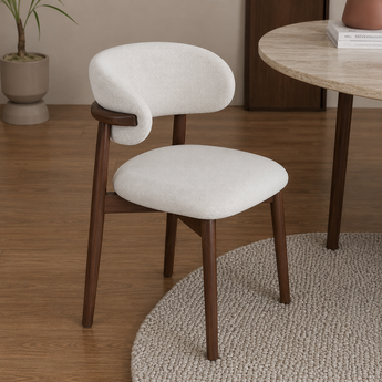 🟢 IN STOCK ANYA Linen Upholstery Solid Cocoa Walnut Wood Dining Chair – White Coconut