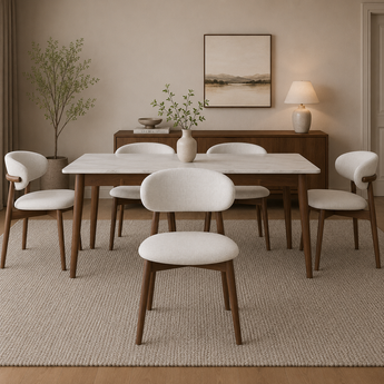 🟢 IN STOCK ANYA Linen Upholstery Solid Cocoa Walnut Wood Dining Chair – White Coconut