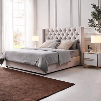 Lindsay Luxury Upholstered Velvet Solid Wood Bed Frame