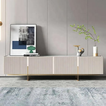 Lionsdale White Sintered Stone Top Solid Wood TV Stand