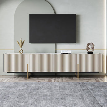 Lionsdale White Sintered Stone Top Solid Wood TV Stand