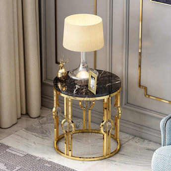 Lioness Crystal Solid Marble Top Side Table