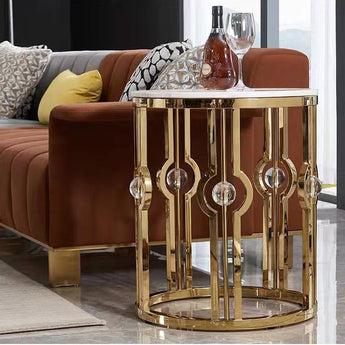 Lioness Crystal Solid Marble Top Side Table