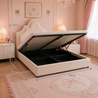 🟢 IN STOCK Roseanne Luxury Upholstered Velvet Suede QUEEN Gas Lifting Bed Frame