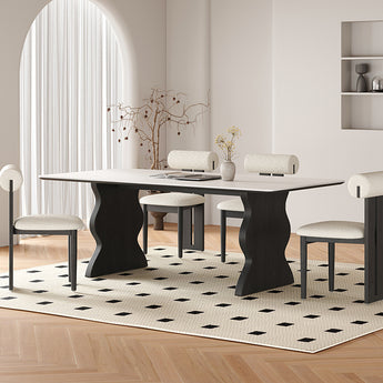 LOLA Modern Luxury Solid Wood White Sintered Stone Dining Table - Black