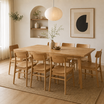 🟢 IN STOCK 8 Seater Dining SET Malaysian Oak Solid Wood 9 Piece Scandinavian Modern Luxury 1.8M LOFTUS Table and KODEE Dining Chairs