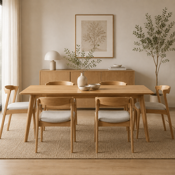 🟢 IN STOCK 6 Seater Dining SET Malaysian Oak Solid Wood 7 Piece Scandinavian Modern Luxury 1.8M LOFTUS Table and NAZO Dining Chairs