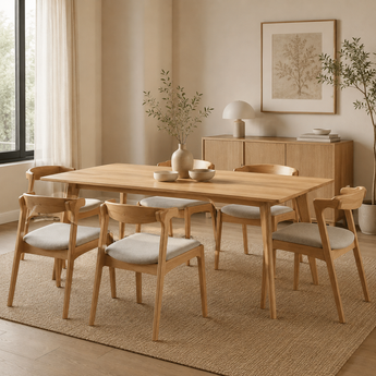 🟢 IN STOCK 6 Seater Dining SET Malaysian Oak Solid Wood 7 Piece Scandinavian Modern Luxury 1.8M LOFTUS Table and NAZO Dining Chairs
