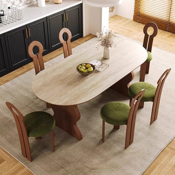 LOLA Modern Luxury Solid Wood Travertine Sintered Stone Dining Table - Cocoa Walnut