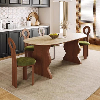 LOLA Modern Luxury Solid Wood Travertine Sintered Stone Dining Table - Cocoa Walnut