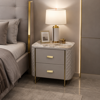 🟢 IN STOCK Lafeeya Modern Luxury Leather Marble Top Nightstand Side Table