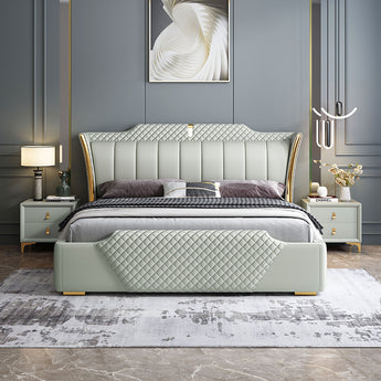 Lucienne Solid Wood Upholstered Leather Italian Bedframe