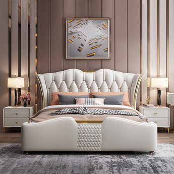 🟢 IN STOCK KING Gas Lifting Majestic Modern Italian Luxury 3 Piece Bedroom Set - Vanilla with 2 Side Table