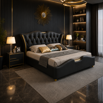 🟢 IN STOCK Modern Italian Luxury Black Majestic KING Size Gas Lifting 3 Piece with 2 Nightstands Bedroom Set