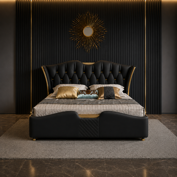 Modern Italian Luxury Black Majestic Leather Upholstered King Size Bedframe Gas Lifting