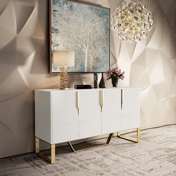 1.5M Majestic Modern Luxury White Tempered Glass Top Solid Wood Sideboard Cabinet Buffet