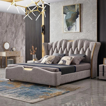 Signature Majestic Luxury Upholstered Velvet Solid Wood Gold Brushed Bed Frame