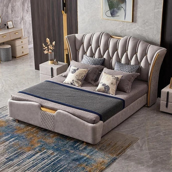 Signature Majestic Luxury Upholstered Velvet Solid Wood Gold Brushed Bed Frame