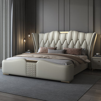 Signature Majestic Luxury Upholstered Leather Solid Wood Bed Frame