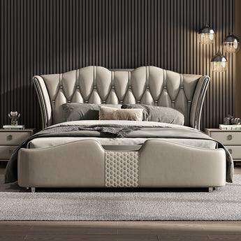 Signature Majestic Luxury Upholstered Leather Solid Wood Silver Brushed Bed Frame