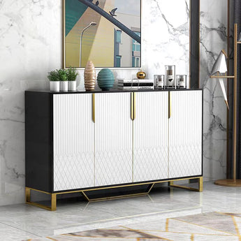 Majestic Luxury Tuxedo Tempered Glass Top Solid Wood Sideboard Cabinet