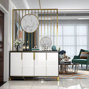 Majestic Luxury Tuxedo Tempered Glass Top Solid Wood Sideboard Cabinet