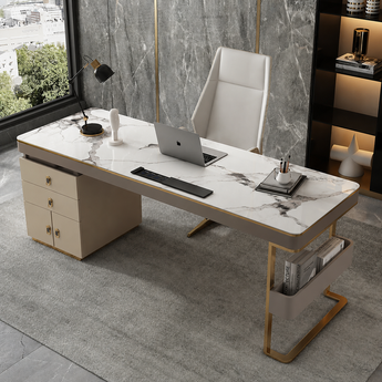 🟢 IN STOCK 1.8M Luxury Beige Marble Office Desk with Drawers | Modern Executive Working Desk Australia