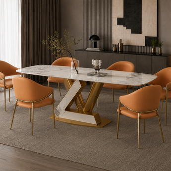 🟢 IN STOCK IBIZA Modern Italian Luxury 1.8M LOVINA Chanel Stone Top Table and 6 MYER Leather Chair Dining Set