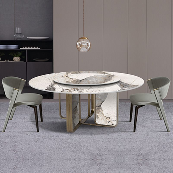 Maradyne Modern Luxury Marble Top Round Dining Table with Lazy Susan