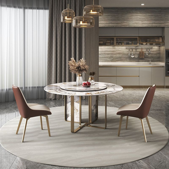 Maradyne Modern Luxury Marble Top Round Dining Table with Lazy Susan