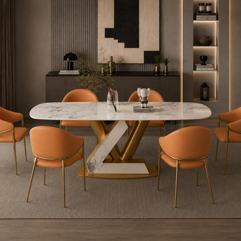 🟢 IN STOCK IBIZA Modern Italian Luxury 1.8M LOVINA Chanel Stone Top Table and 6 MYER Leather Chair Dining Set
