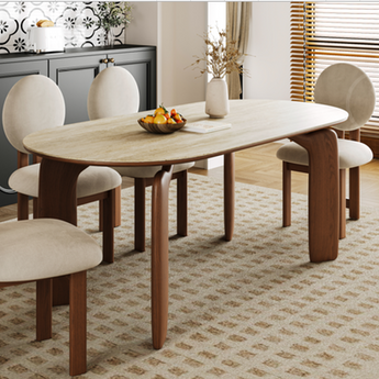 MARI Marble Stone Top Solid Walnut Wood Dining Table