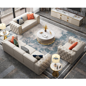 1M Luxury MARLO Marble Stone Top Leather Upholstery Coffee Table