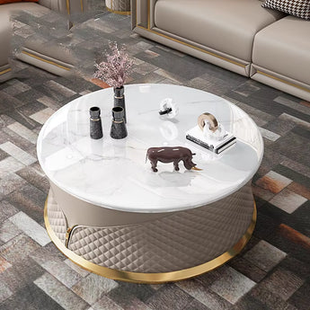 1M Luxury MARLO Marble Stone Top Leather Upholstery Coffee Table