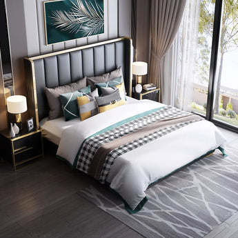 Maxine Luxury Upholstered Leather Solid Wood Bed Frame