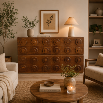 BELMONT Modern Luxury Solid Acacia Wood Cocoa Walnut Buffet Sideboard