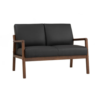 🟢 IN STOCK MENDO Malaysian Solid Oak Wood 2-Seater Loveseat Leather Upholstery Sofa