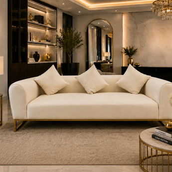 🟢 IN STOCK 2M Milano Modern Italian Luxury Velvet Vanilla Upholstery Three-Seater Sofa Set