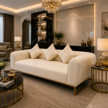 🟢 IN STOCK 2M Milano Modern Italian Luxury Velvet Vanilla Upholstery Three-Seater Sofa Set