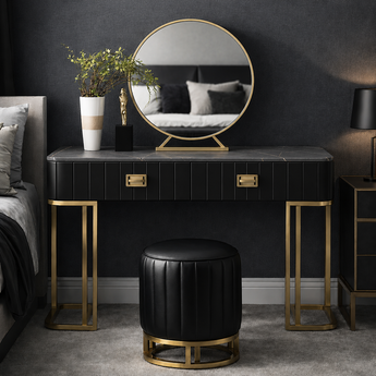 Milano 3 Piece Luxury Stone Top Leather Upholstery Vanity Set