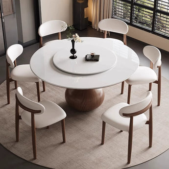 MILA Solid Wood Sintered Top Round Dining Table with Lazy Susan