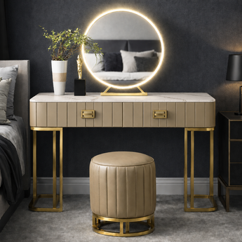 Milano 3 Piece Luxury Stone Top Leather Upholstery Vanity Set