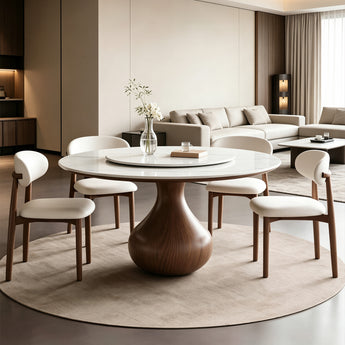 MILA Solid Wood Sintered Top Round Dining Table with Lazy Susan