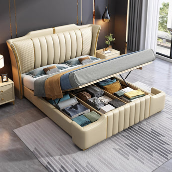 🟢 IN STOCK 3 Piece Bedroom SET Milan Modern Italian Luxury Microfiber Leather KING Gas Lifting with 2 Side Tables